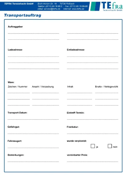 Transportauftrag Vorschau