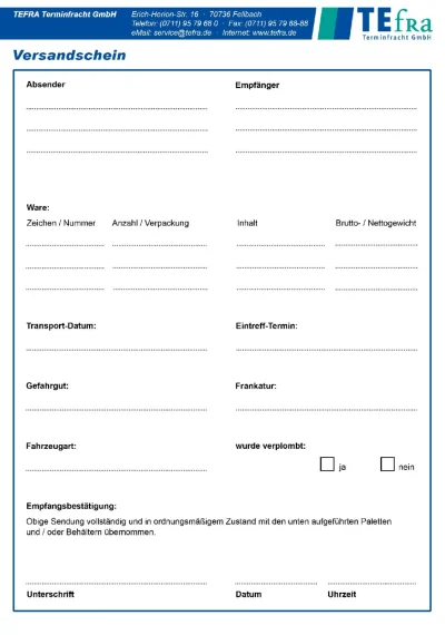 Versandschein Vorschau