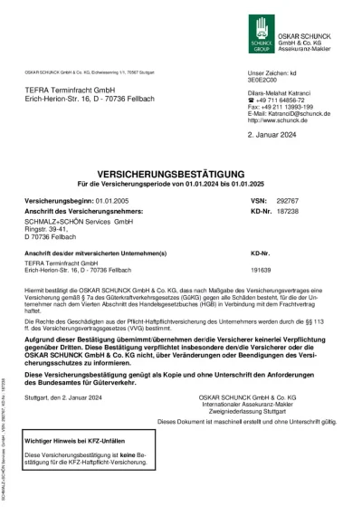 Versicherungs Bestätigung Vorschau